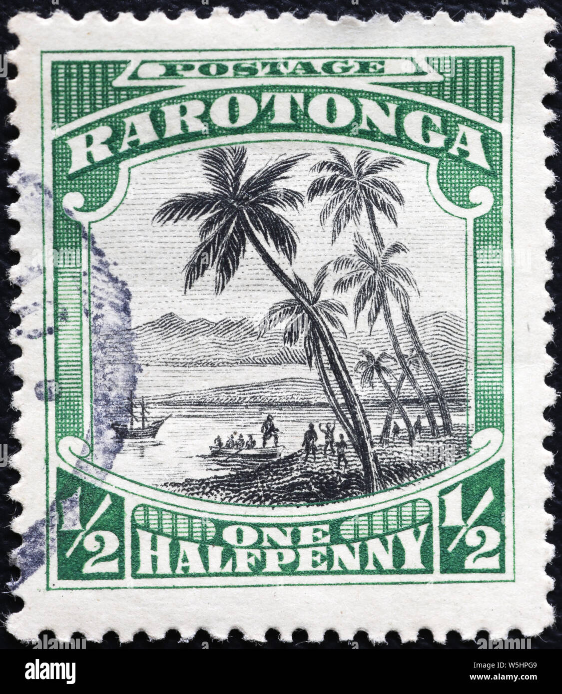 Tropical island of the Pacific on vintage postage stamp Stock Photo - Alamy