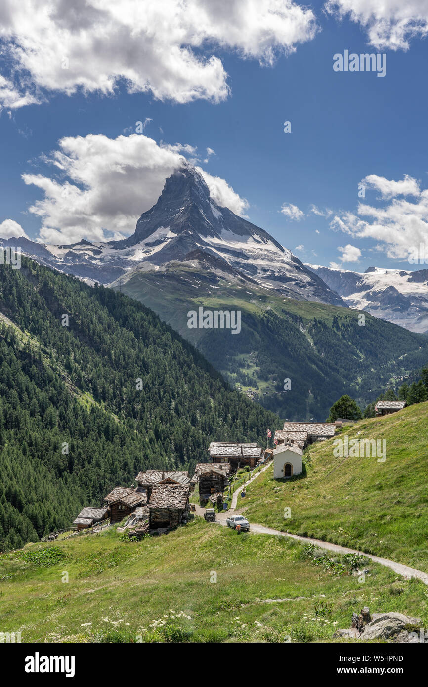 Mountain landscape in the swiss Alps above Zermatt, with Matterhorn summit in background Stock Photo