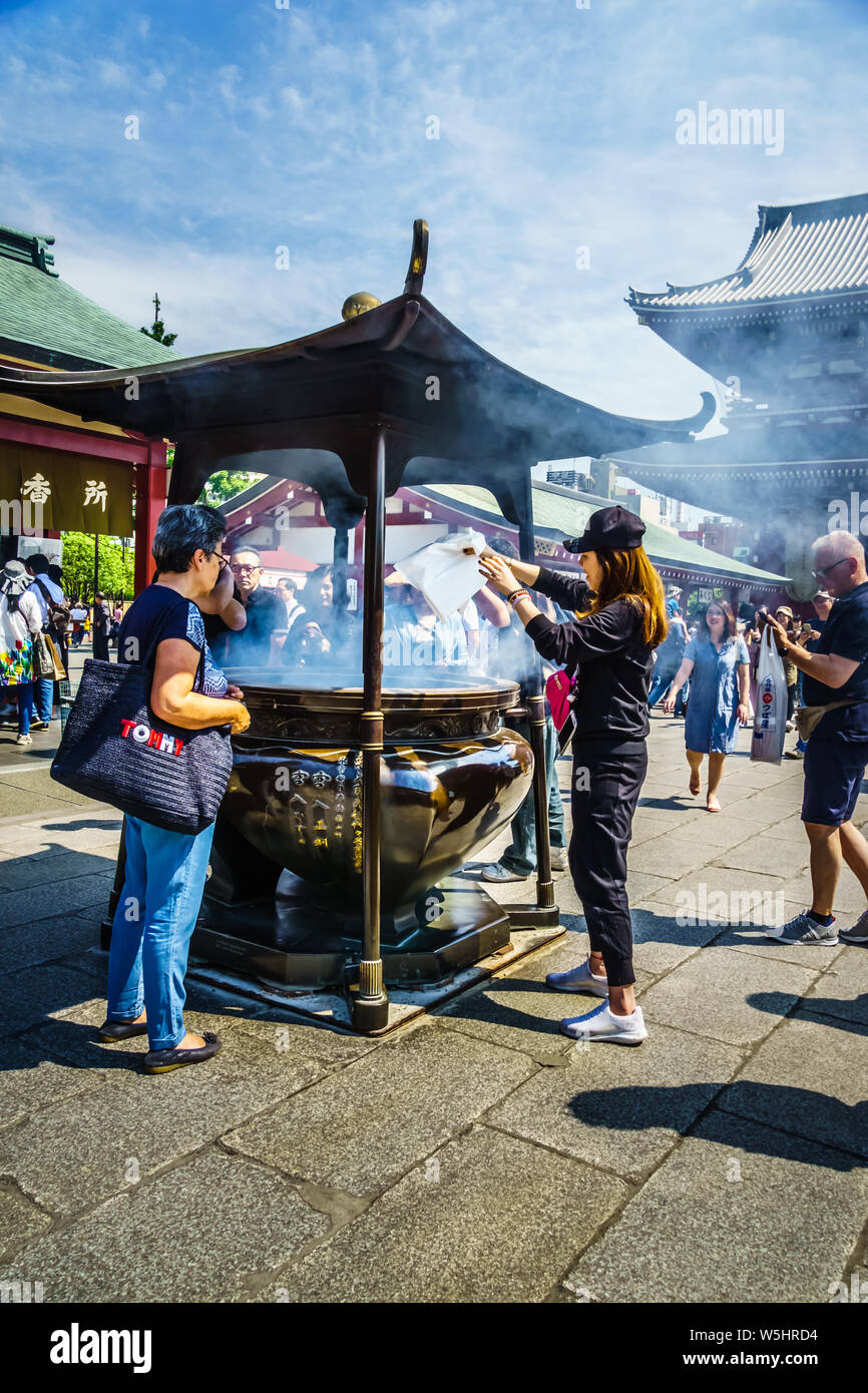 Tokyo, Japan - May 11, 2019: Sensoji is Asakusa's main attraction, a very popular Buddhist temple, built in the 7th century. The temple is approached Stock Photo