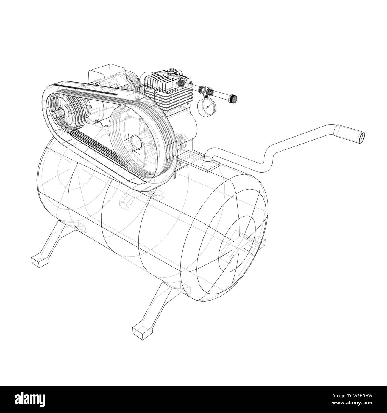 Outline Air compressor. Vector rendering of 3d. Wire-frame style. The layers of visible and invisible lines are separated Stock Vector