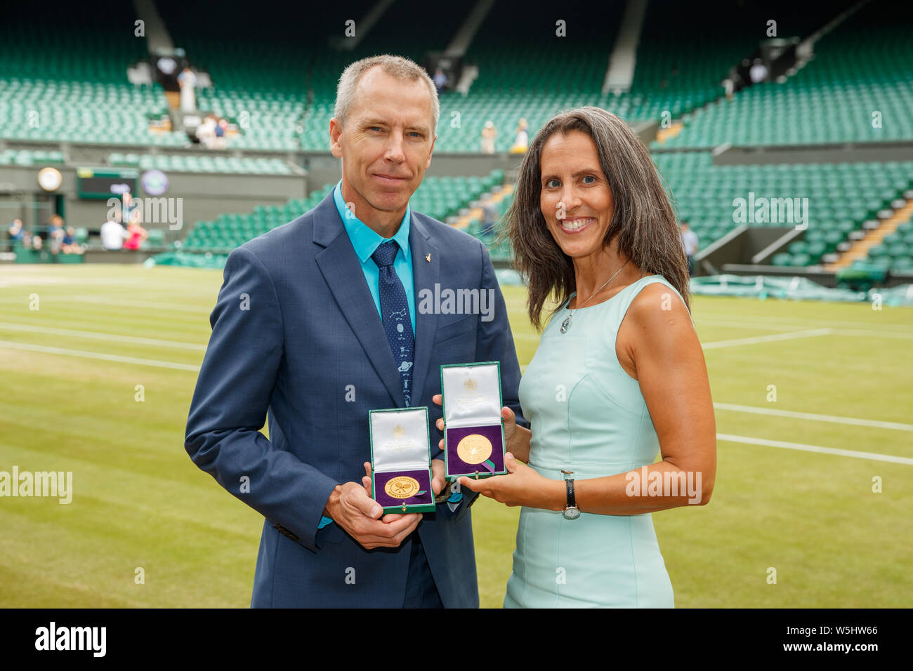 Astronaut Andrew 'Drew' Feustel with his wife Indira during The Championships at Wimbledon 2019. Stock Photo