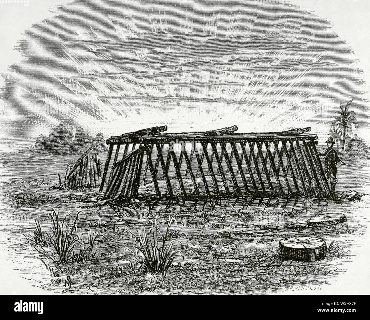 Central Africa. Expedition of Stanley. Sepulcher of an indigenous chief. Kingdom of Loango (large region, at present Angola, Congo and Gabon). Engraving. Africa inexplorada, el Continente Misterioso by Henry Morton Stanley, c. 1887. Stock Photo