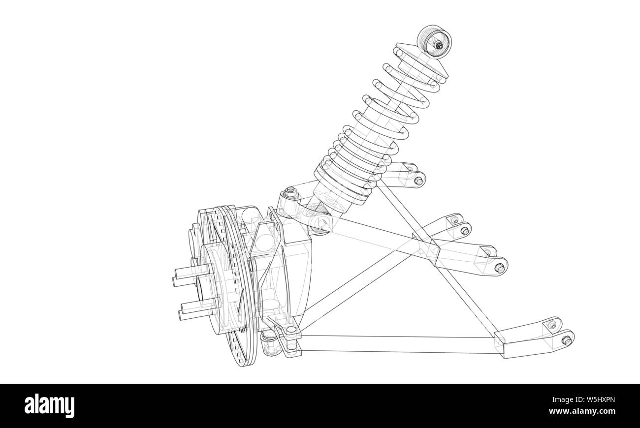 Car suspension with shock absorber. Vector rendering of 3d. Wireframe