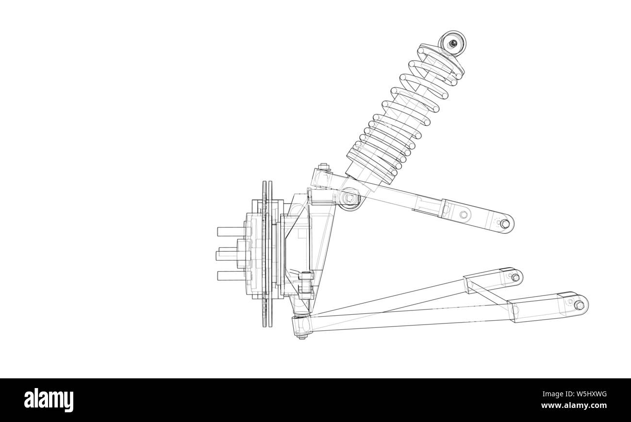 Car suspension with shock absorber. Vector rendering of 3d. Wireframe