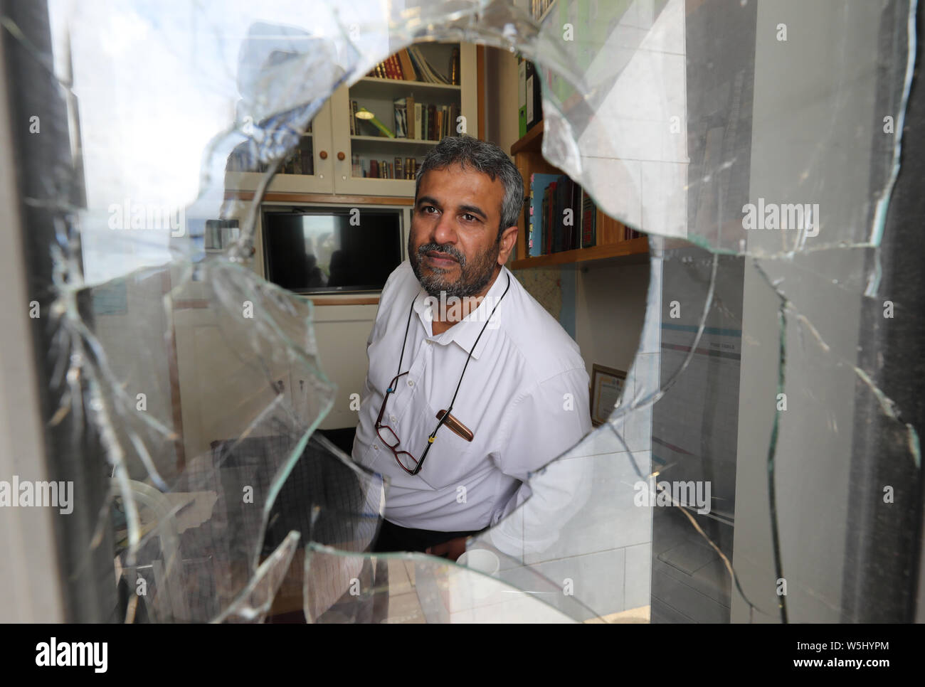 Shareef Mubashir, caretaker of Ahmadiyya Mosque in Galway surveys the damage after a break-in at the premises on Sunday. Stock Photo