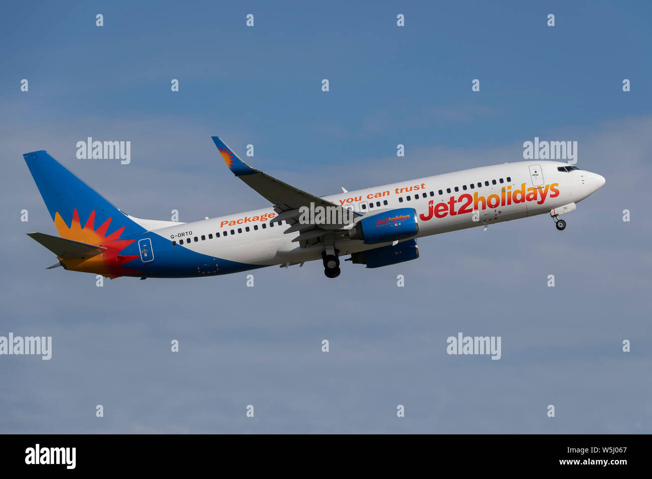 A Jet2 Boeing 737-800 takes off from Manchester International Airport (Editorial use only) Stock Photo