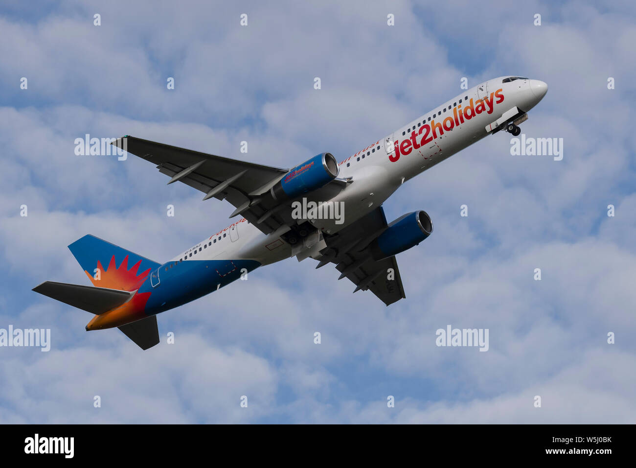 A Jet2 Boeing 737-200 takes off from Manchester International Airport (Editorial use only) Stock Photo