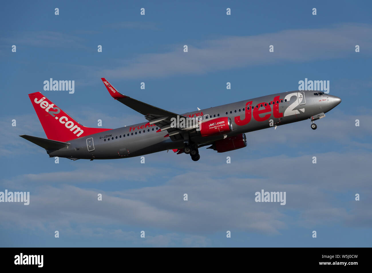 A Jet2 Boeing 737-800 takes off from Manchester International Airport (Editorial use only) Stock Photo