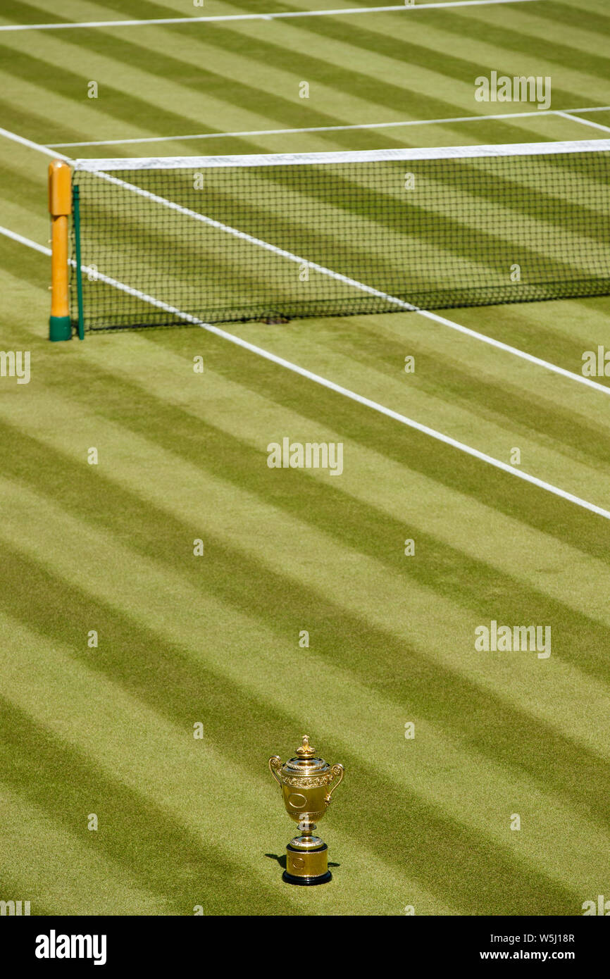 The Gentlemen's Singles Trophy on Centre Court of The Wimbledon Championships Stock Photo