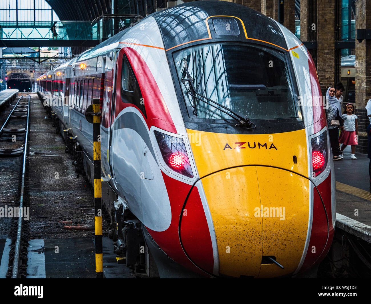 LNER Azuma Train at London's Kings Cross Station - the Hitachi Azuma trains entered service on the East Coast Main Line in 2019. Stock Photo