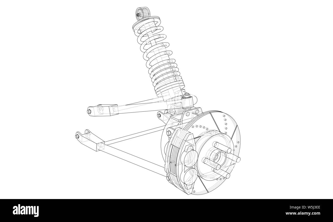 Car suspension with shock absorber. Vector rendering of 3d. Wireframe