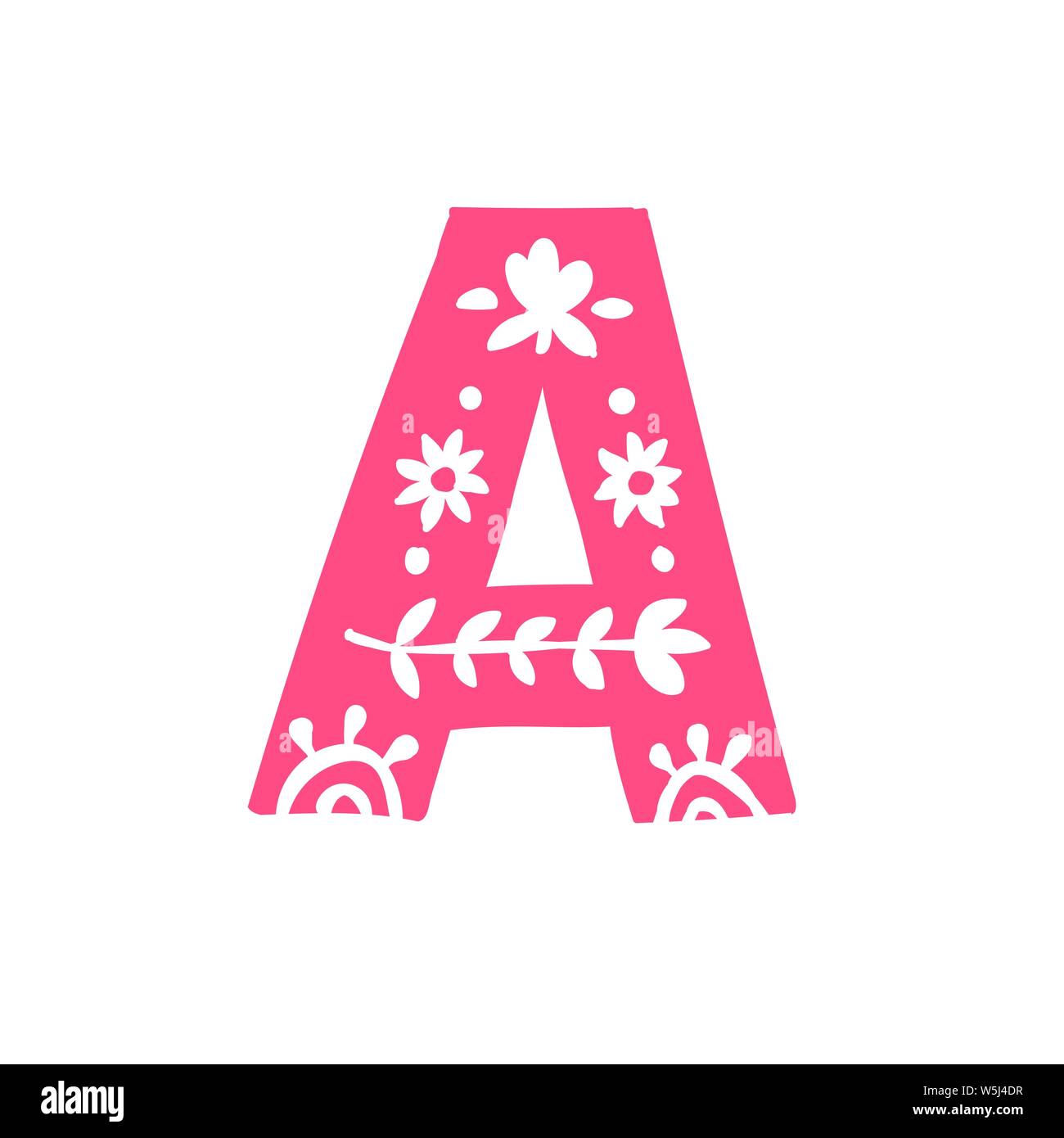 Letter A. Vector. Pink letter with ornament. Applique for clothes. Logo