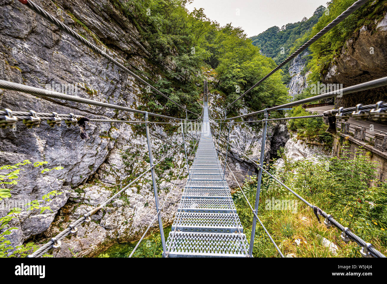 Italy Friuli Barcis Old Road of the Val Cellina - Himalayan Bridge - Natural park of the Dolomiti Friulane Stock Photo