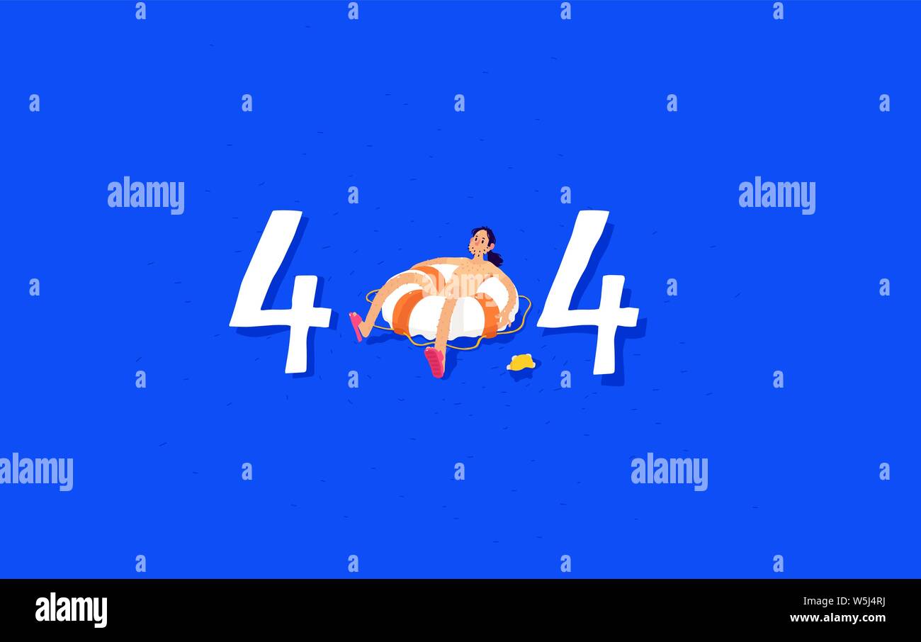 Illustration for page 404. User in the ocean on a life preserver. System administrator with a tambourine on a blue screen of death. Metaphor. Cartoon Stock Vector