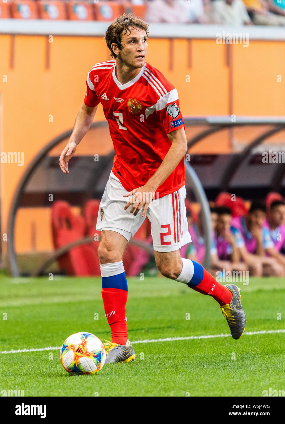 Saransk, Russia -June 8, 2019. Russia national team defender Mario Fernandes during UEFA Euro 2020 qualification match Russia vs San Marino (9-0) in S Stock Photo