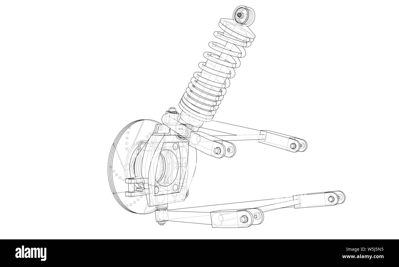 Car suspension with shock absorber. Vector rendering of 3d. Wireframe