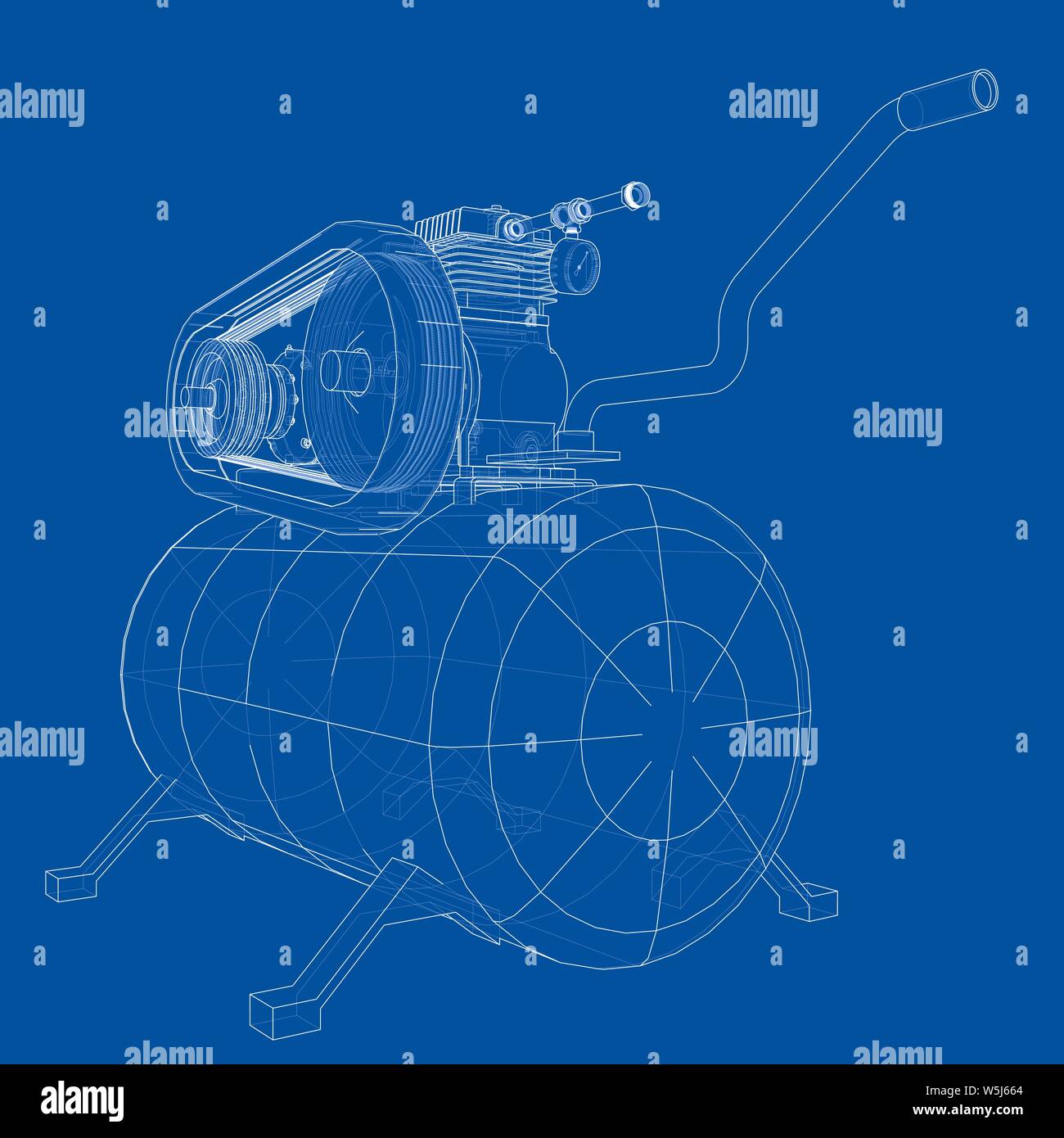 Compressor Outline Outline Air compressor. Vector rendering of 3d. Wire-frame style. The ...