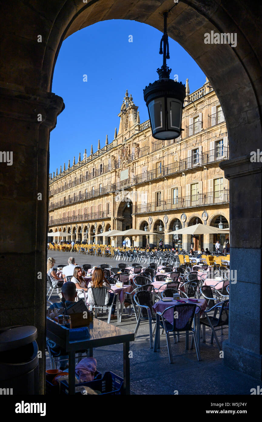 The Baroque Plaza Mayor in the center of Salamanca, Spain. Stock Photo