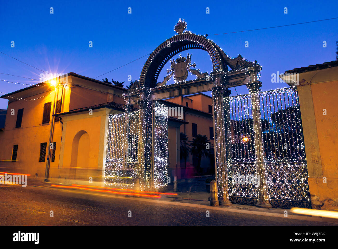 1840s Gate of the former Ironworks complex in Follonica at Christmas time Stock Photo