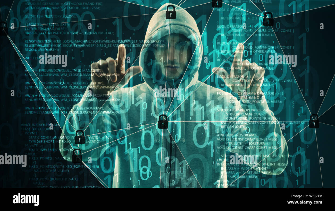 Cyber threats, computer numbers zeros ones binary code Stock Photo