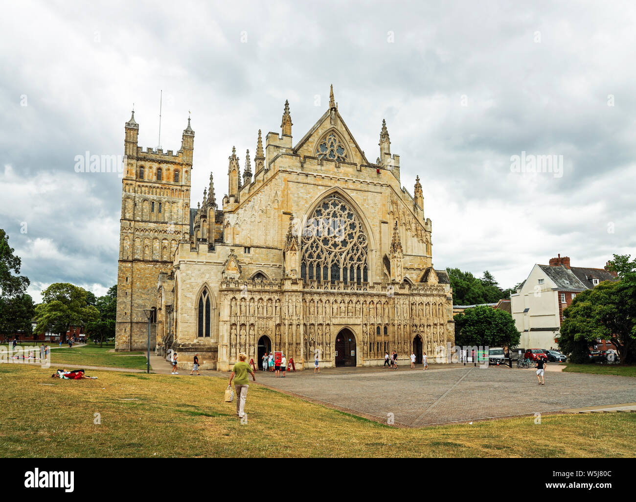 Exeter Cathedral, an historic cathedral dating back to 1270. Twin towers. An Anglican place of worship. Stock Photo
