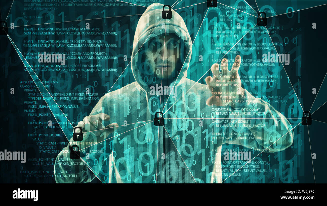 Cyber attack binary numbers, big data security Stock Photo