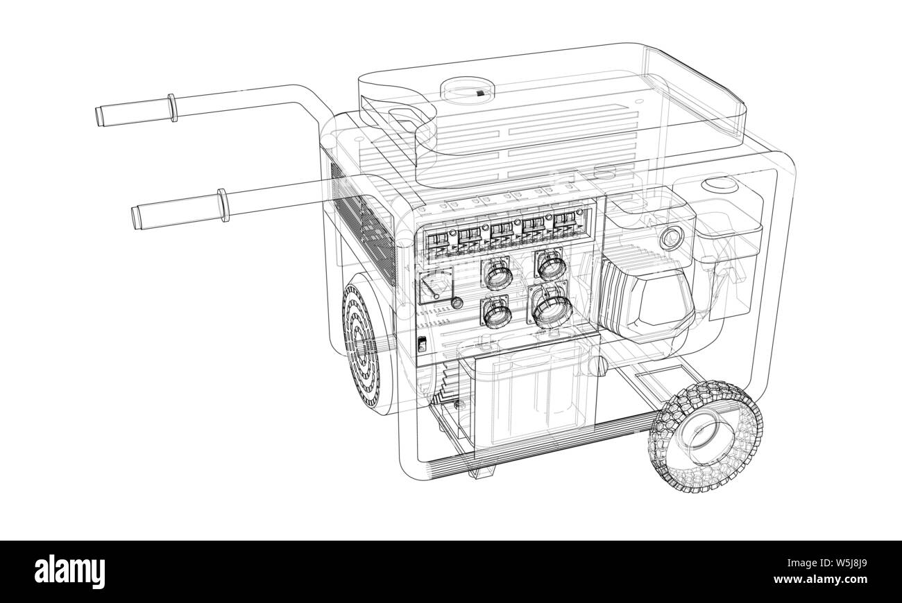 Outline portable gasoline generator vector. Wire-frame style. The ...