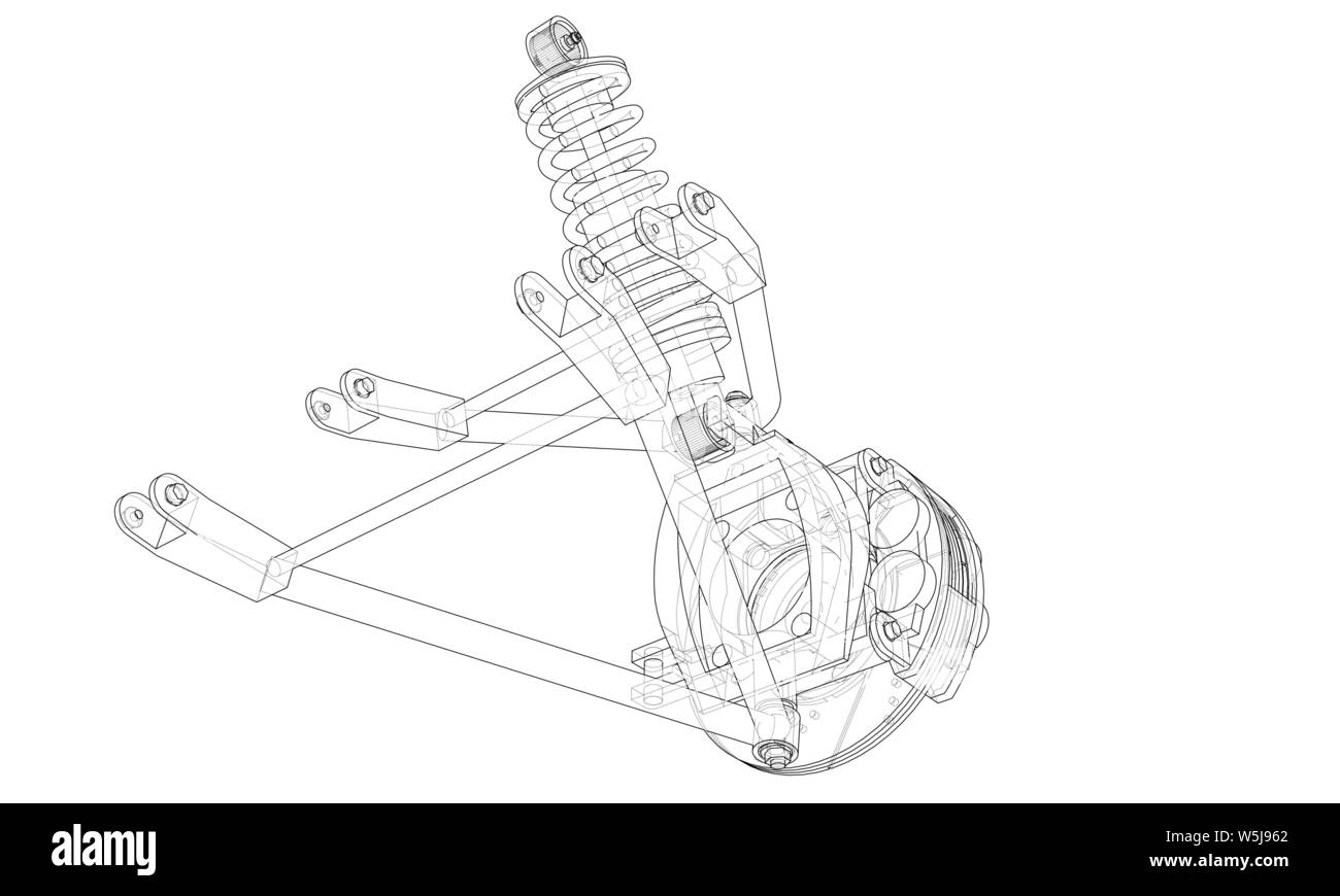 Car suspension with shock absorber. Vector rendering of 3d. Wireframe