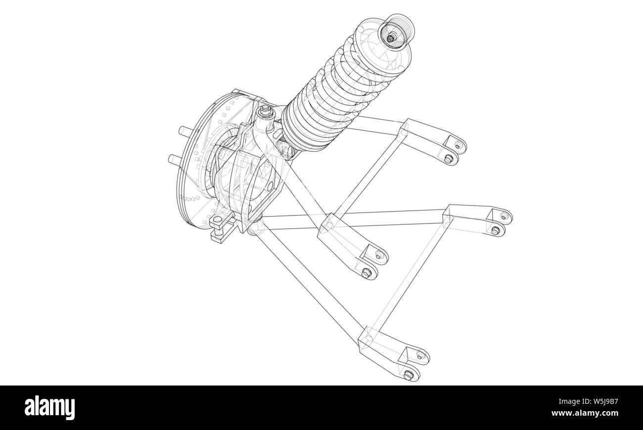 Car suspension with shock absorber. Vector rendering of 3d. Wireframe