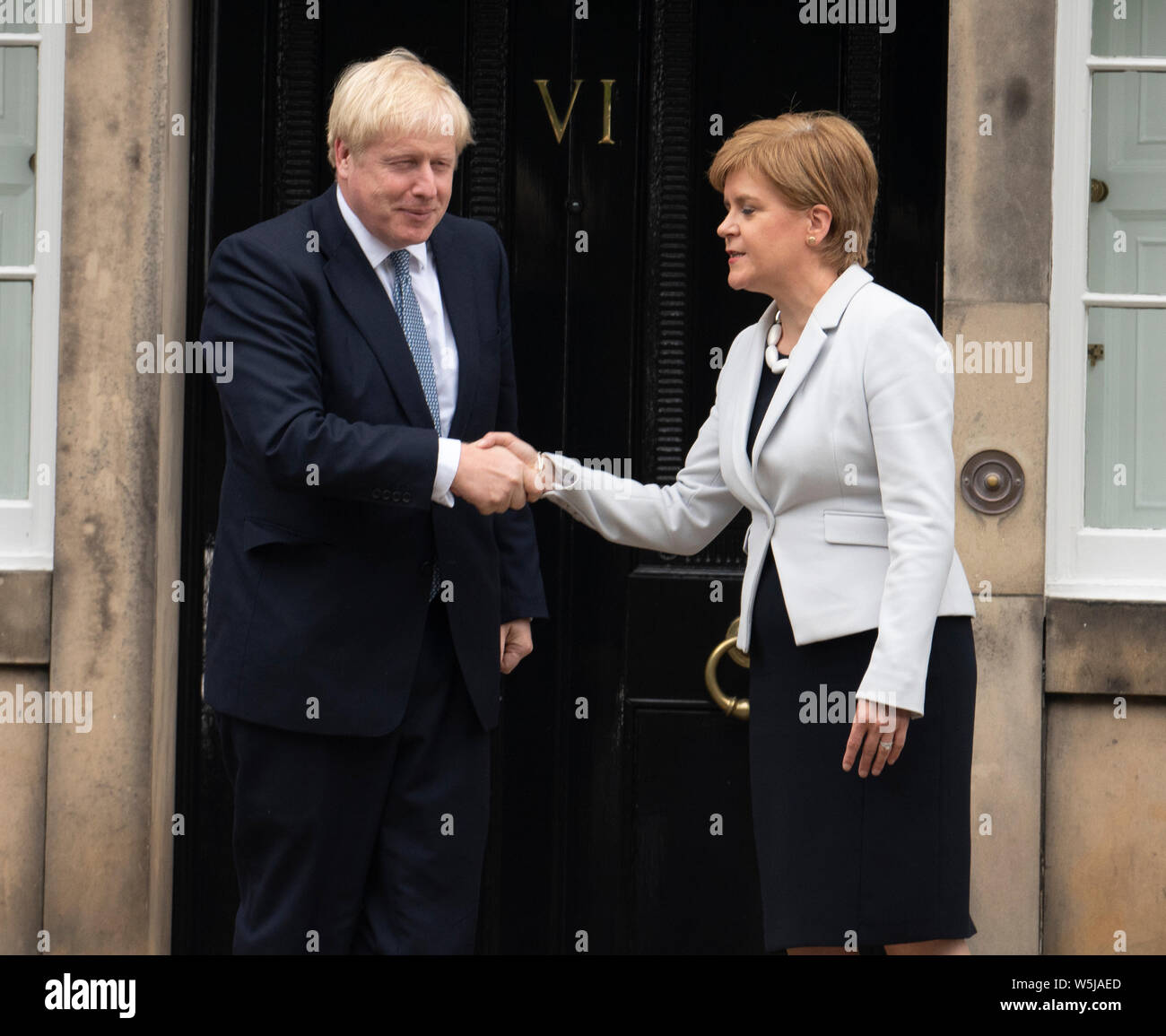 Edinburgh, Scotland, UK. 29th July, 2019. Prime Minister Boris Johnson meets Scotland's First Minister Nicola Sturgeon at Bute House in Edinburgh on his visit to Scotland. Credit: Iain Masterton/Alamy Live News Stock Photo