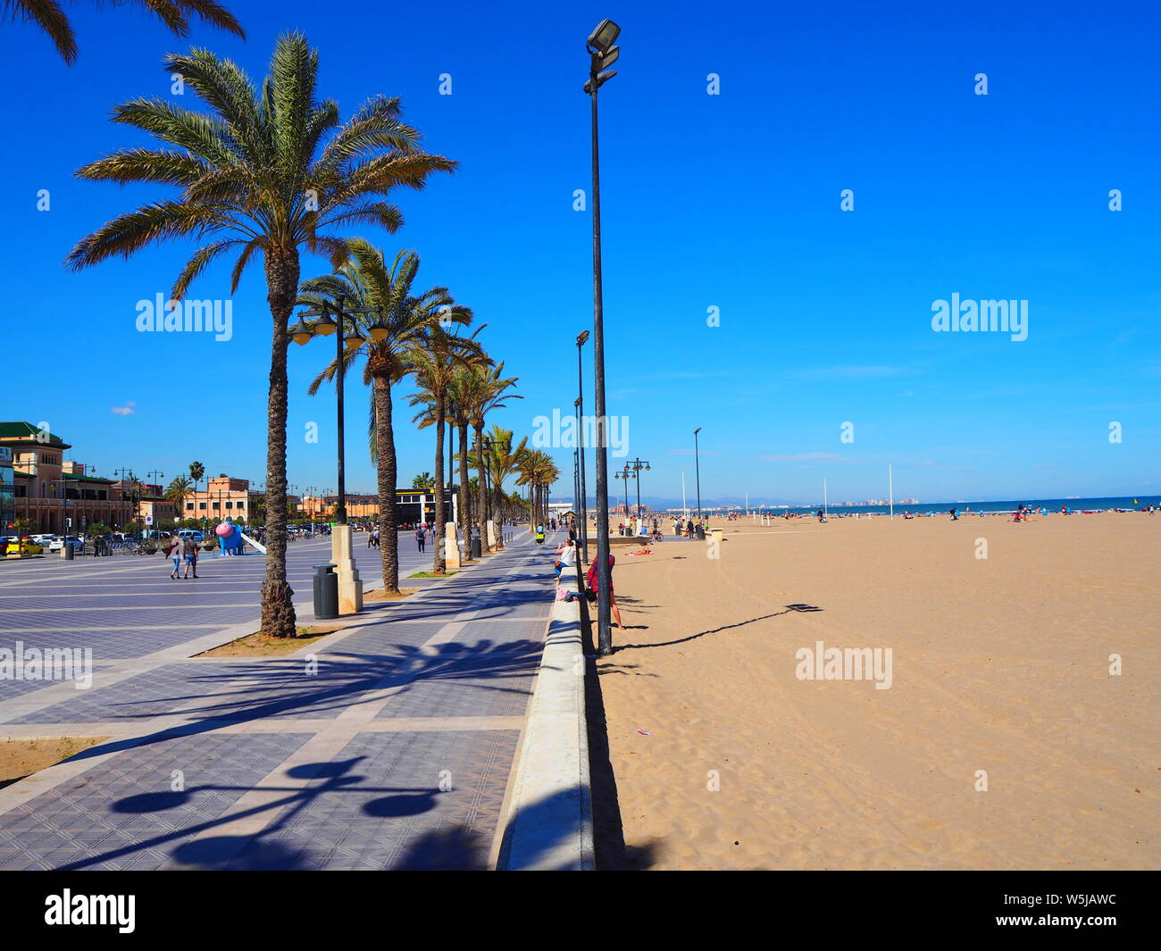 Promenade on Malvarossa Beach in Valencia, Spain Stock Photo