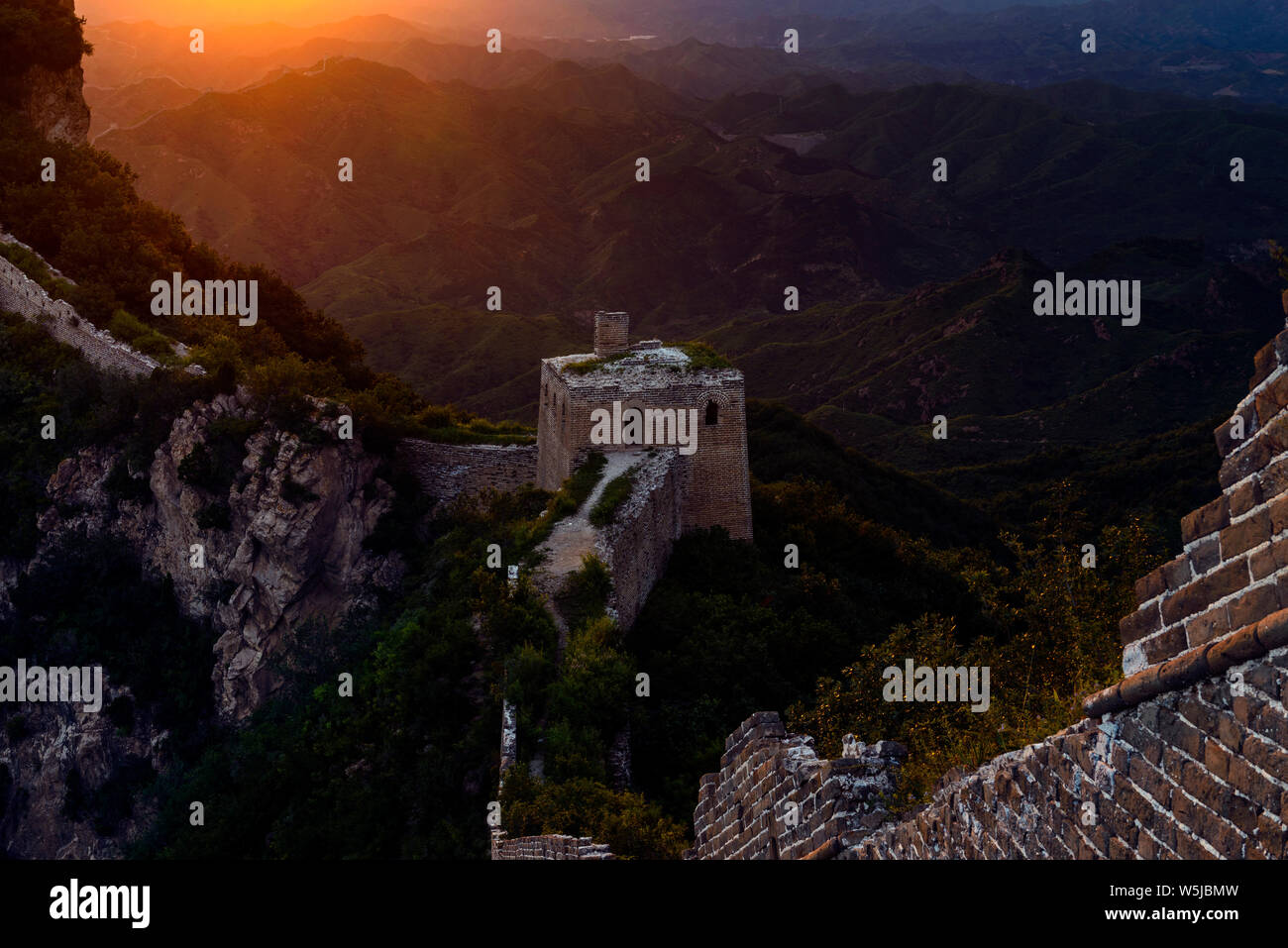 The Great Wall of China - Simitai section near tang jia zhai - this means Tang family village, Tang is a Chines first name.  The famous high castle on Stock Photo