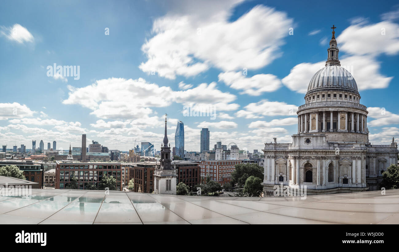 London. July 29, 2019. A panoramic view of London skyline with an imposing St. Paul's Cathedral. Stock Photo