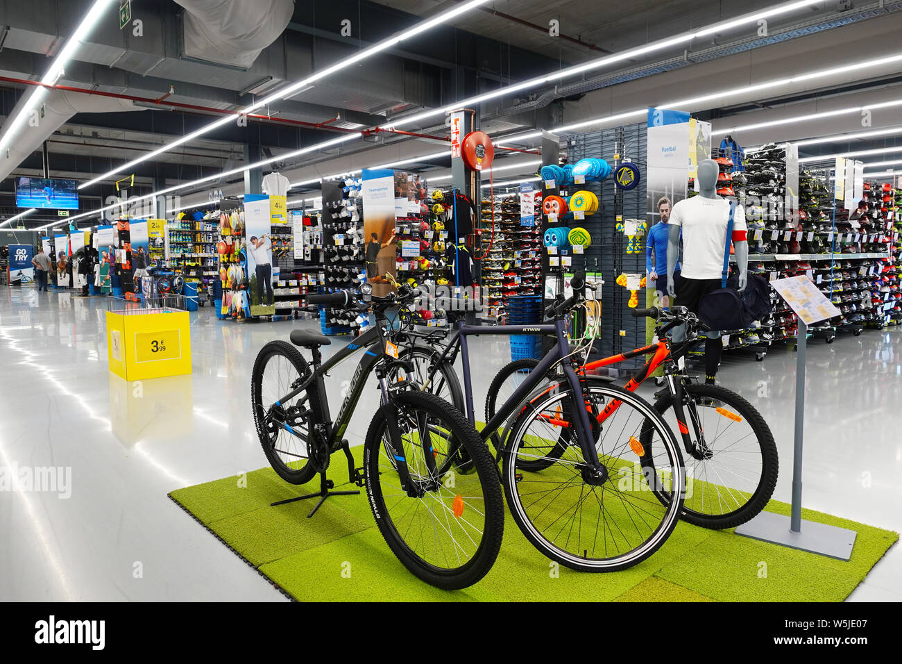 Interior of a Decathlon sports and sporting equipment store Stock