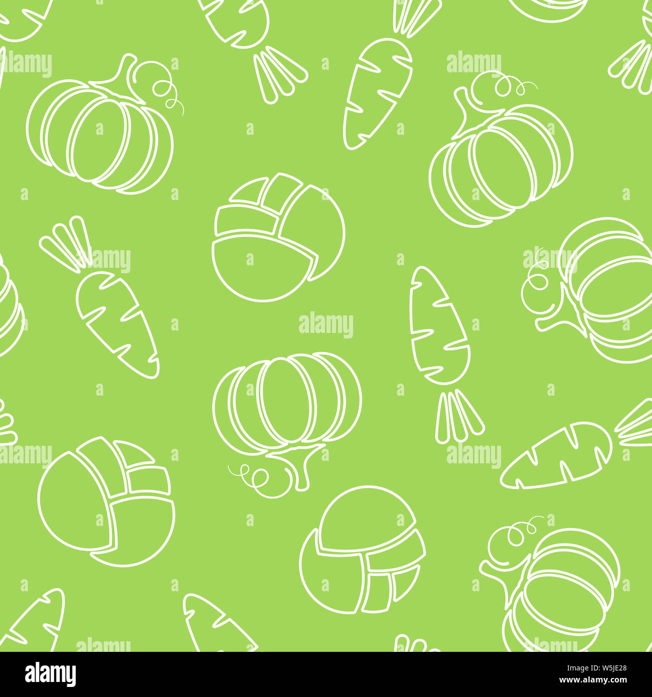 Seamless line vegetable pattern flat illustration. Modern seamless texture pattern design with vegetable silhouette in green and white colors for healthy diet decor or vintage wallpaper Stock Photo