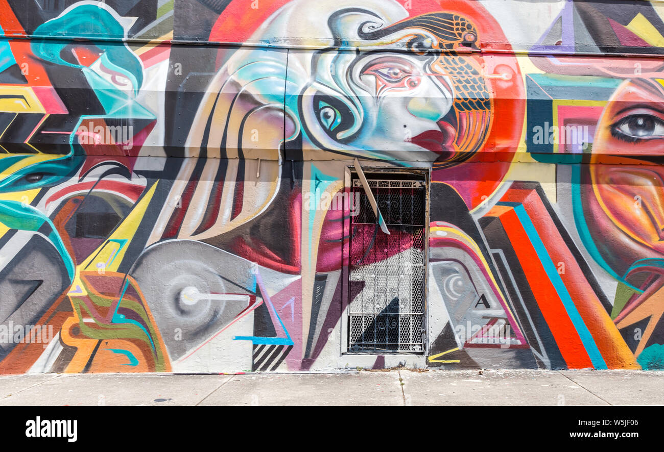 MIAMI, USA AUGUST 29, 2014 Graffiti art on wall in graffiti design