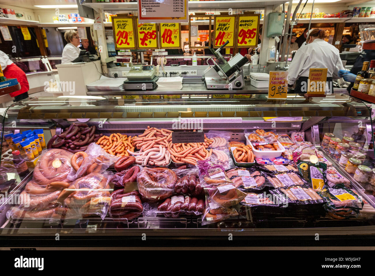 Sausage And Meat Stall In Food Stalls In Turku Market Hall Turku