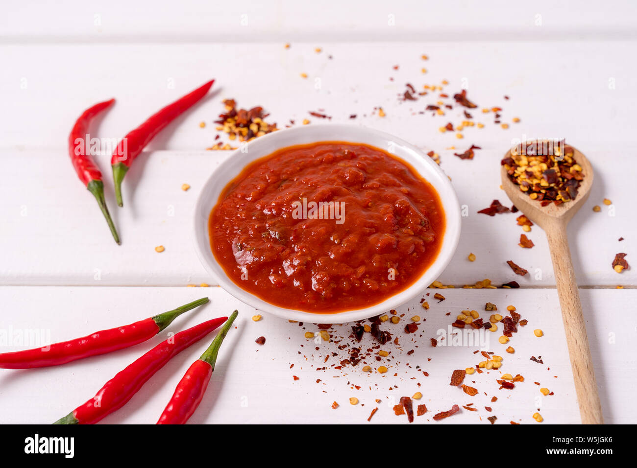 Hot chilli pepper sauce paste harissa, traditional Tunisia, Moroccan