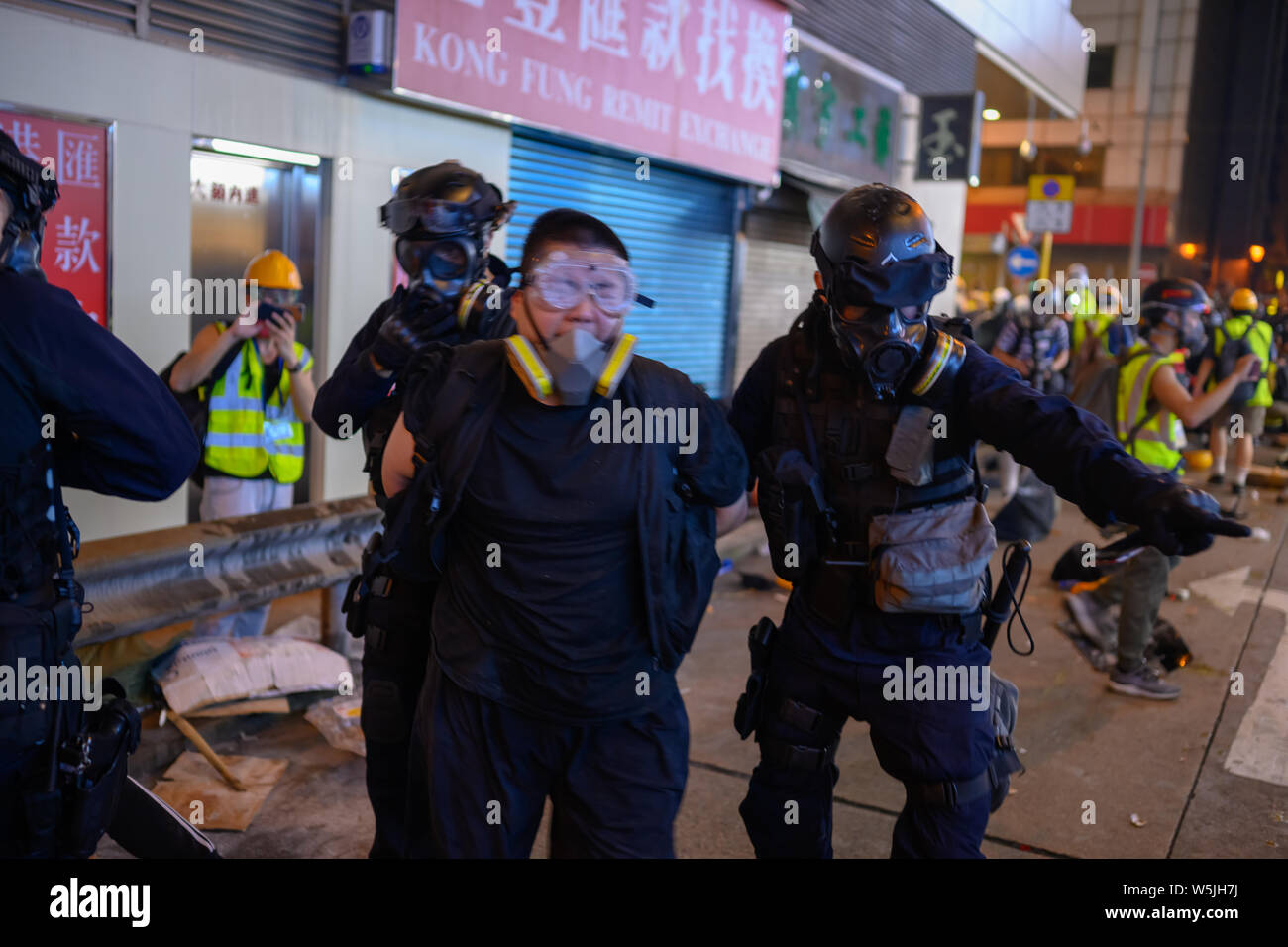 Hong Kong- 28 July 2019: Hong Kong public protest anti-extradition law in Hong Kong Island, which turn into Police conflict at night. Stock Photo