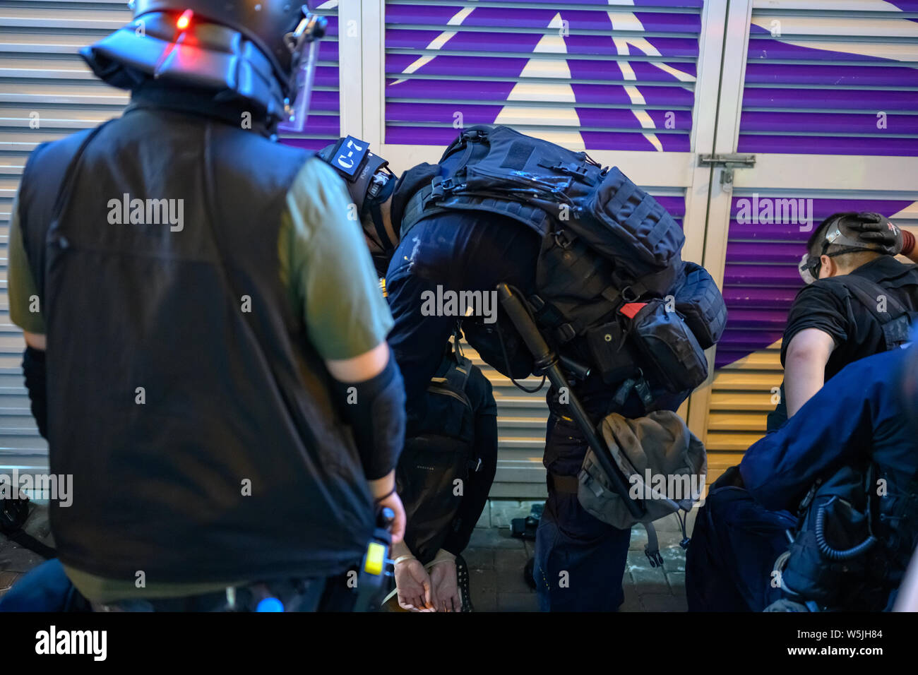 Hong Kong- 28 July 2019: Hong Kong public protest anti-extradition law in Hong Kong Island, which turn into Police conflict at night. Stock Photo