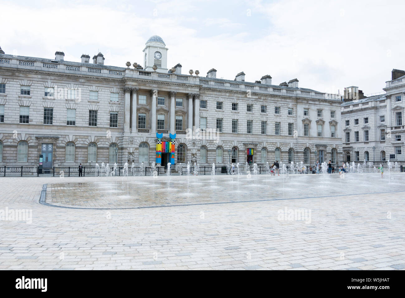 Water fountains in the  neoclassical Somerset House Courtyard, London, England, UK Stock Photo