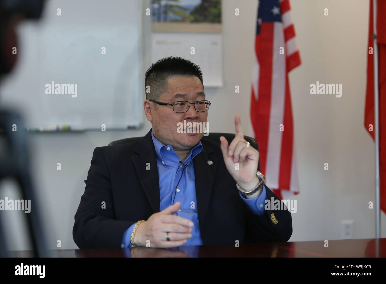 Moraine, USA. 29th July, 2019. Jeff Liu, president and CEO of Fuyao