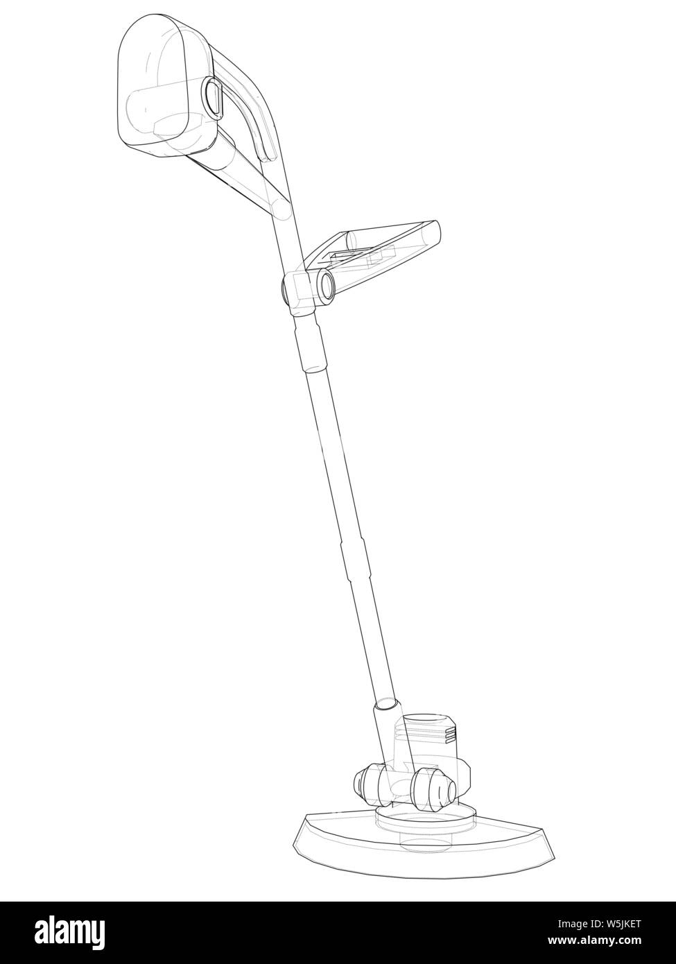 Outline trimmer grass cutter. Vector rendering of 3d. Wireframe style