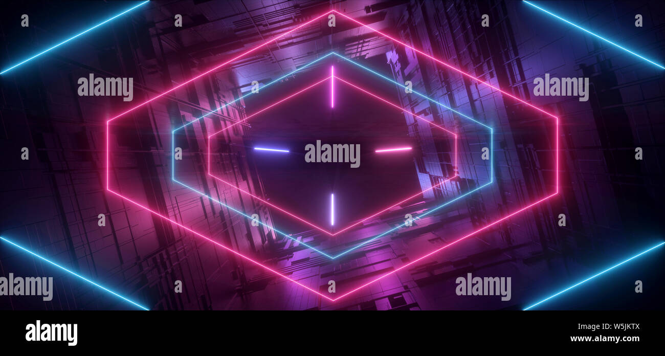 Neon Glowing Laser Purple Blue Futuristic Sci Fi Modern