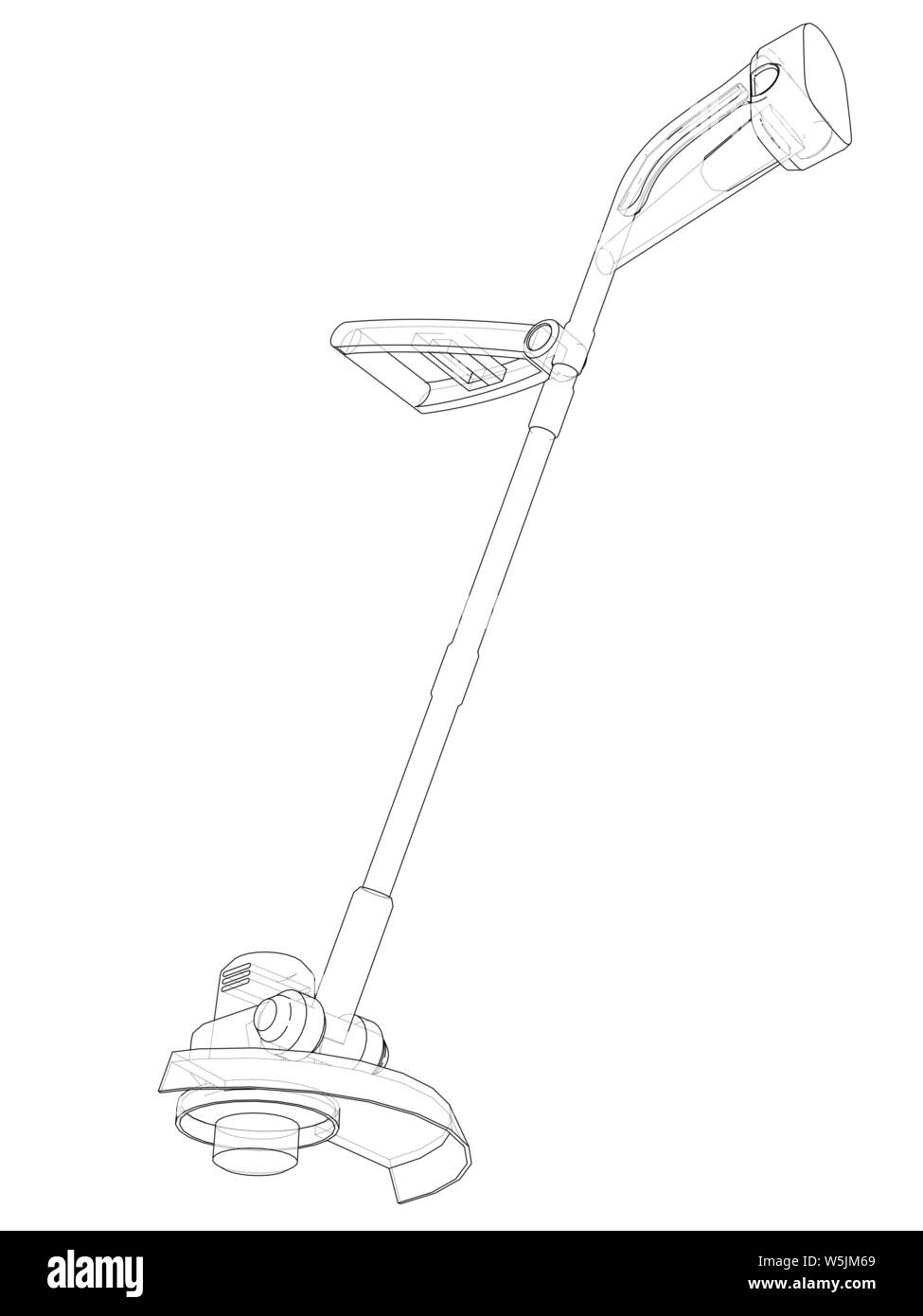 Outline trimmer grass cutter. Vector rendering of 3d. Wireframe style