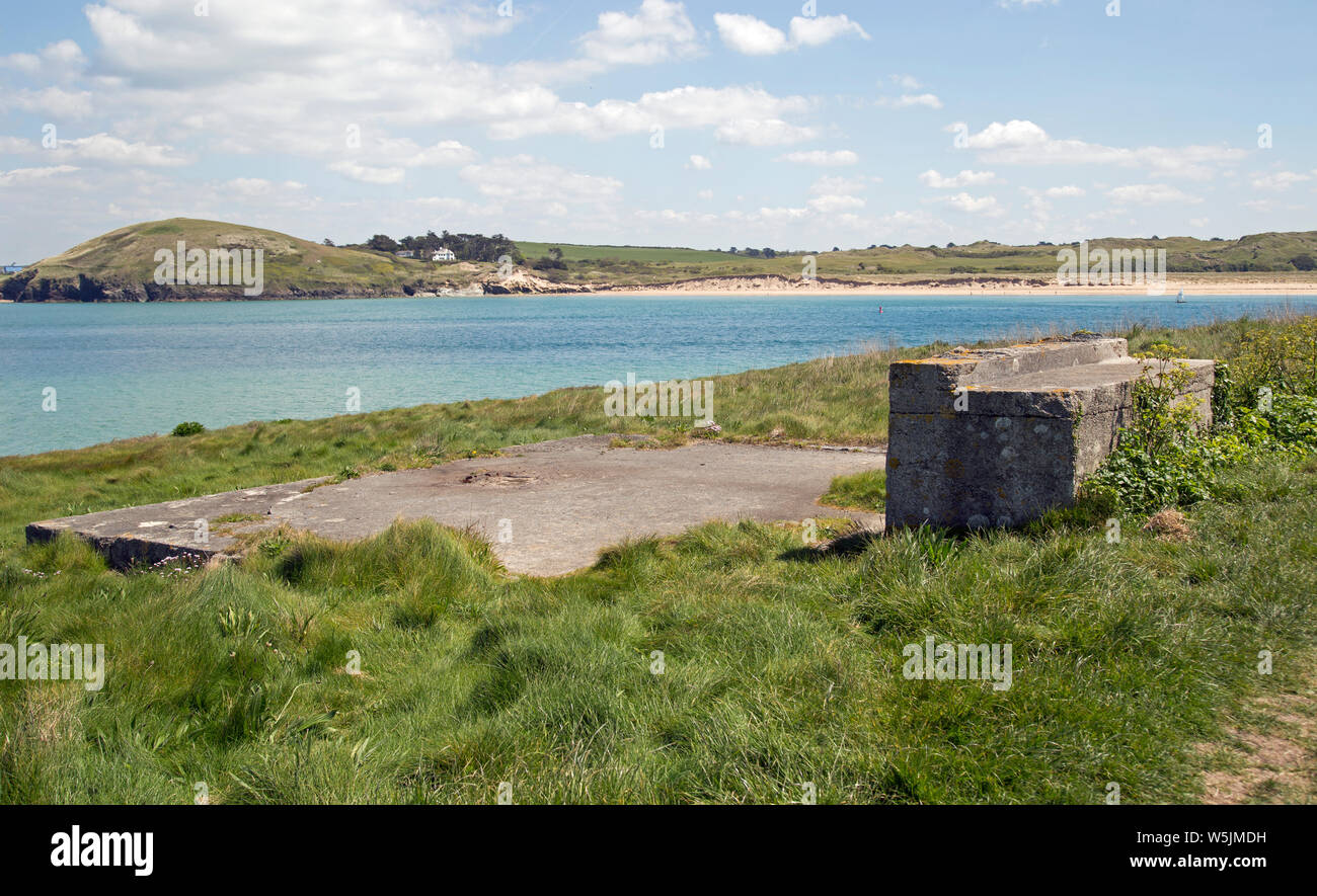 Padstow, Cornwall, England, May 2019, The remains of World War Two defensive structures can be seen along the coastline. Stock Photo