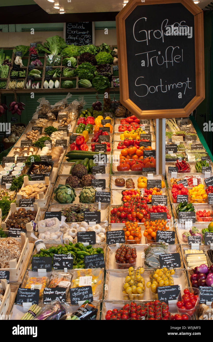 Fruit and vegetables for sale in a German market in Munich, Germany Stock Photo