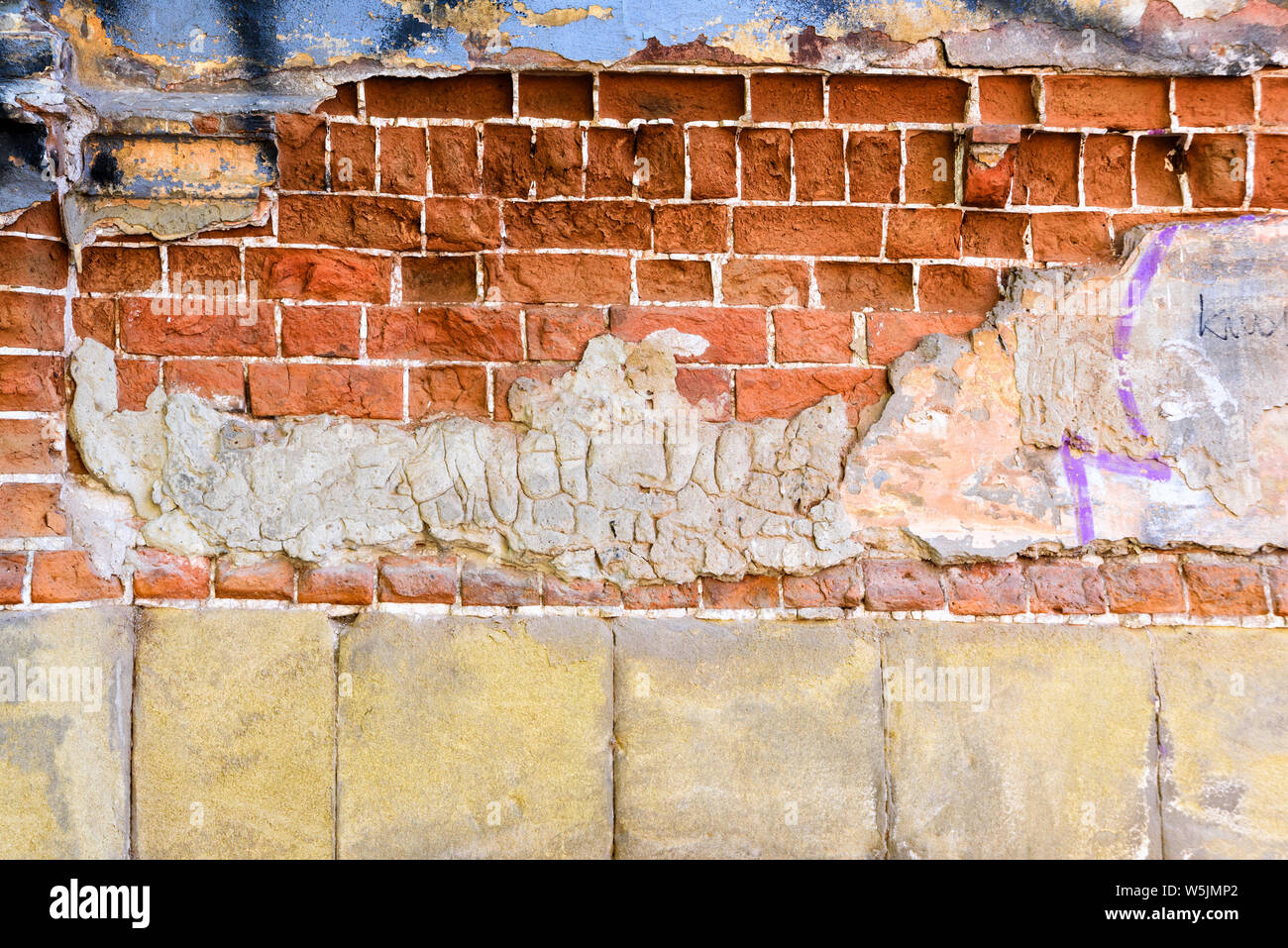 Old Brick Wall Texture background image. Grunge Red Stone wall Stock Photo