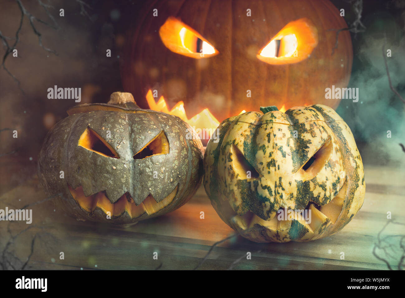 Spooky Halloween pumpkins Stock Photo