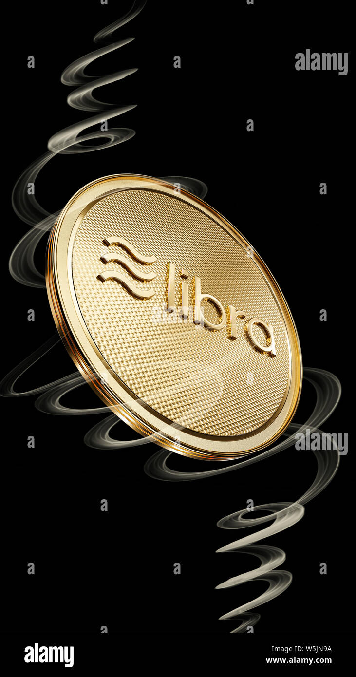 Concept of golden Libra coin with logo on front. New project of digital  crypto currency payment. 3D render Coin placed on a black background Stock  Photo - Alamy